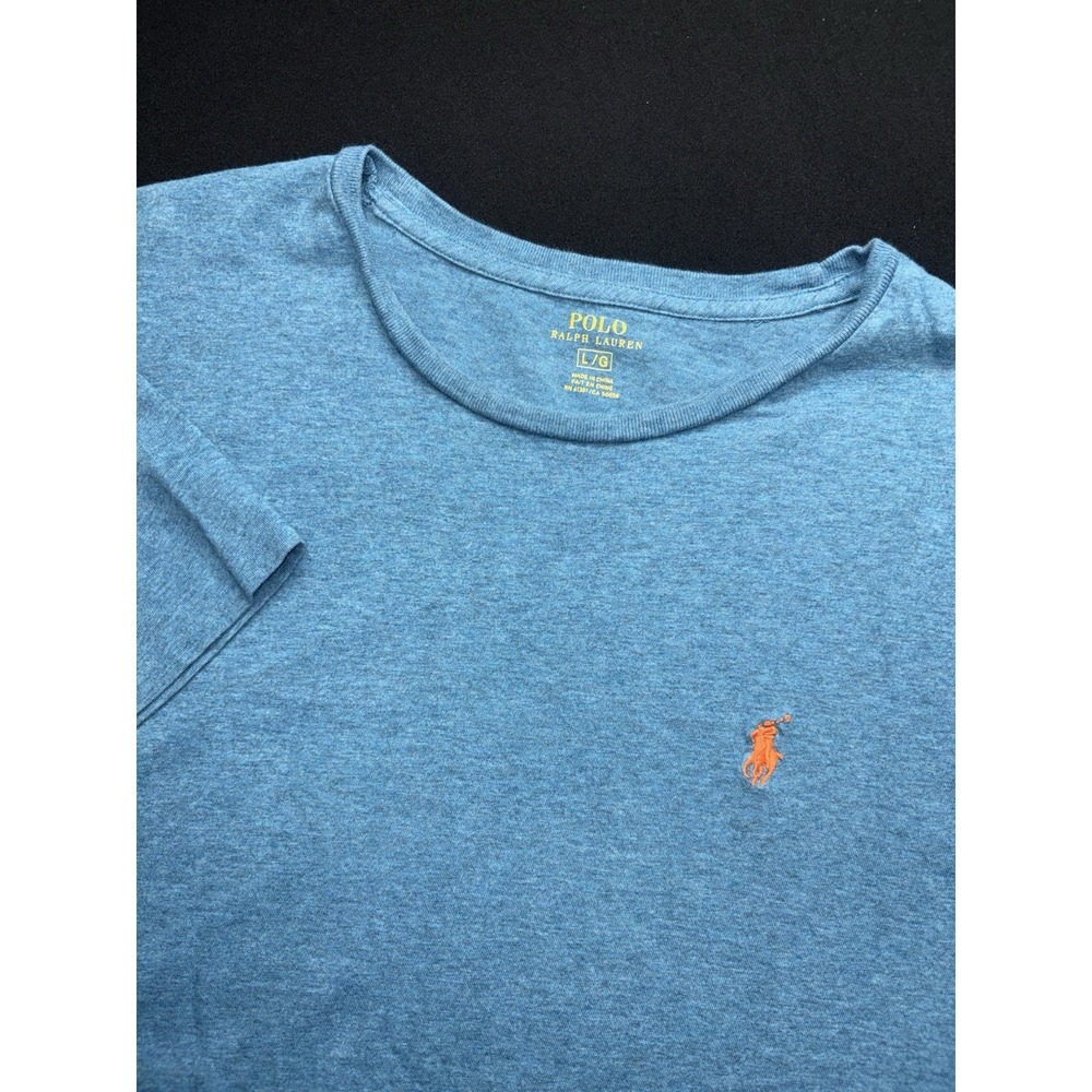 Polo Ralph Lauren T-Shirt Mens Large Teal Blue Short Sleeve‎ Orange Pony Logo